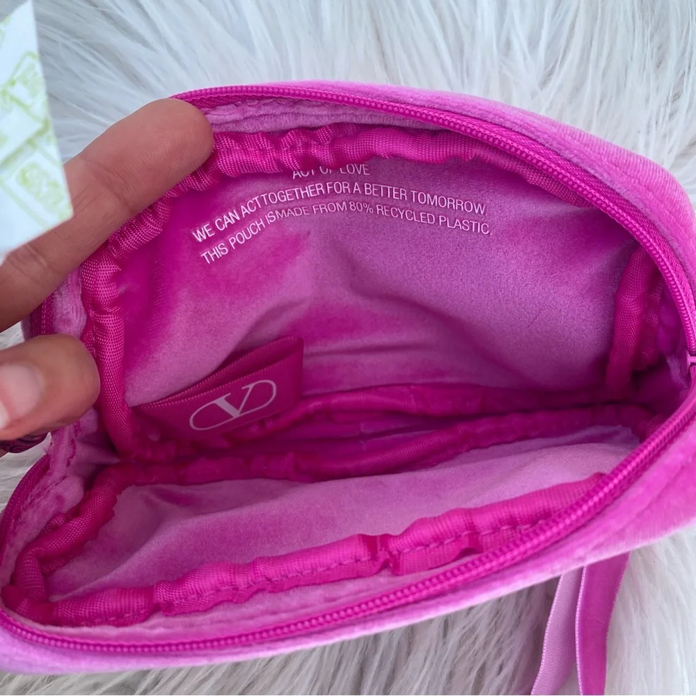 Valentino Beauty Pink Velvet Mini Small Pouch Makeup Bag New